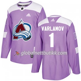 Colorado Avalanche Hockeydrakt Semyon Varlamov 1 2017-2018 Purple Fights Cancer Practice Adidas Authentic - Herre